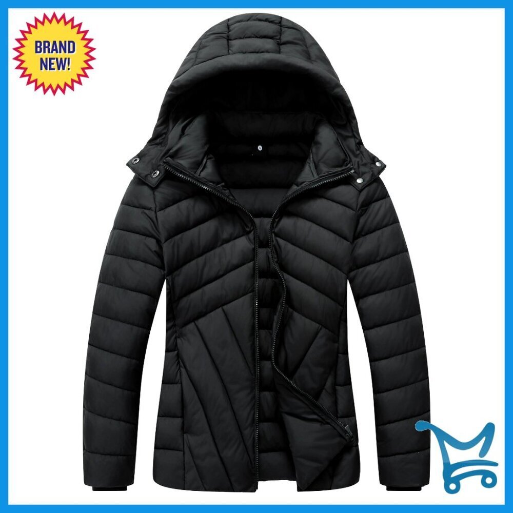 Lightweight Quilted Down Coat Windproof Waterproof Detachable Hood Winter Travel